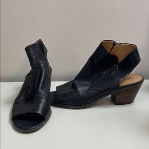 Lucky Brand Black Leather Open-Toe Ankle Boots